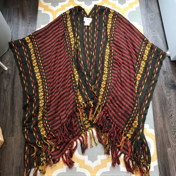 Free People Accessories - Free People Ruana Fringe Shawl Scarf Wrap